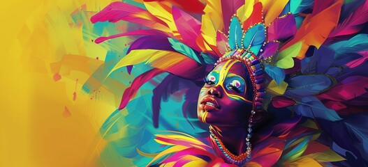 Draped in feathers, glitter, and beads, a masked reveler becomes the embodiment of carnival excitement, igniting joy in all who cross their path
