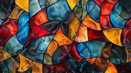 A close-up of a stained glass window with a lot of colors