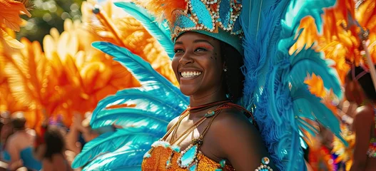 Behang Carnaval In the heart of the carnival's revelry, a masked figure bedecked in feathers, glitter, and beads radiates boundless excitement and revels in the spirit of festivity