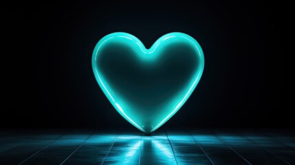 In the darkness, a blue neon heart shines brightly with its glowing light, a beacon of love and hope