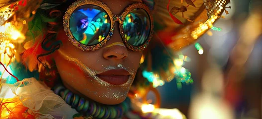 Foto op Plexiglas Carnaval With each step, a masked reveler adorned in feathers, glitter, and beads infuses the carnival with vibrant energy and contagious enthusiasm
