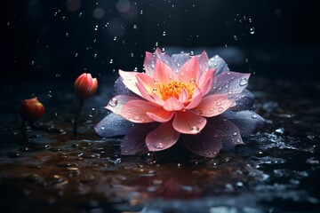 a flower with water drops on it - obrazy, fototapety, plakaty