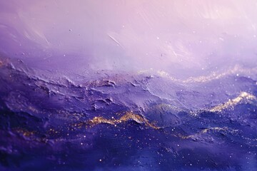 An vibrant abstract painting featuring bold purple and gold colors, Soft waves of soothing lavender...