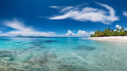 Fototapeta premium Tropical Beach Panorama: Vast Seascape Horizon Captured by Canon RF 50mm f/1.2L USM