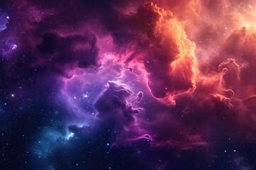 A vibrant space filled with a variety of stars and clouds illuminating the scene, Space scene featuring a celestial cloud in vibrant hues, AI Generated