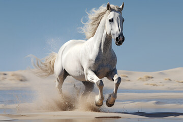 Obraz na płótnie Canvas White Horse running in the desert