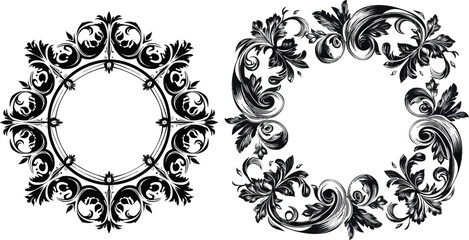 A beautiful postcard with a round wreath of different vintage garden flowers. Black and white frame