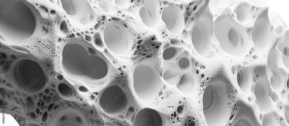 Poster this close-up shot features a white wall with multiple holes scattered across its surface, revealing