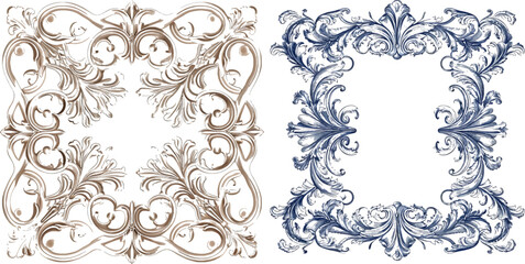 Vector vintage border frame engraving with retro ornament pattern in antique rococo style - obrazy, fototapety, plakaty