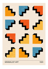 Minimal 20s geometric design poster, vector template with primitive shapes