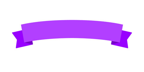 purple ribbon banner flat style vector illustration isolated on white and transparent background. minimalism blank for text. curved and short ribbon banner