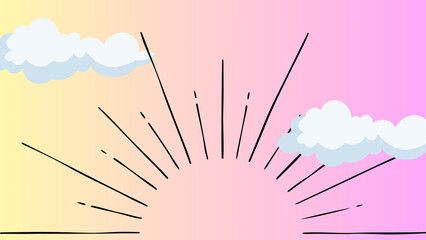 White Clouds represent a pink and purple background with white clouds.
