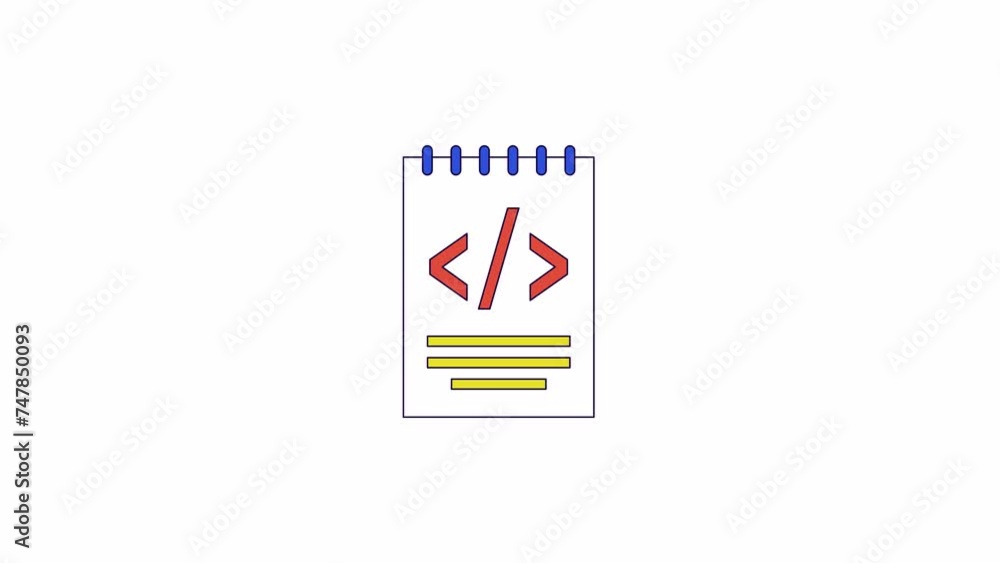 Poster code writing on notebook page line 2d object animation. executive algorithm encryption flat color ca