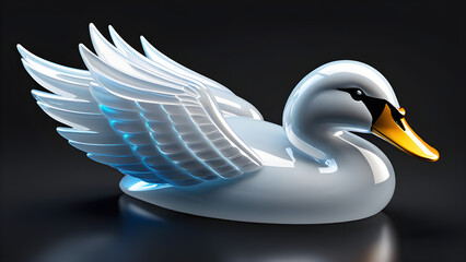 swan bird. glassy a bird swan emoji on a black background