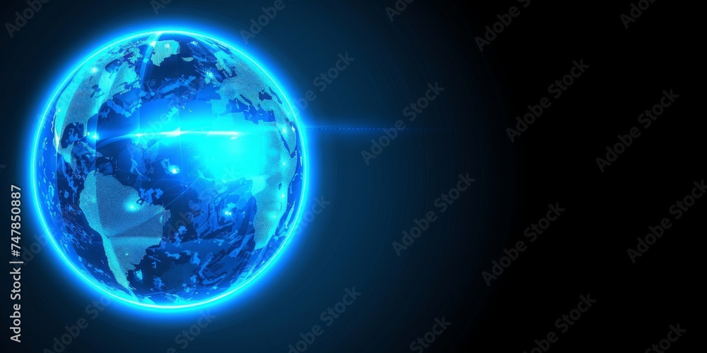 Aufkleber A High-Tech World Map Interface Signifying Advanced Global Communication and Information Networks, Generative AI