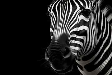 Fototapeta na wymiar zebra portrait. black background