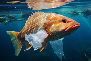 Marine Pollution and Plastic Fish. plastic bags