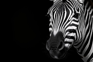 zebra portrait. black background