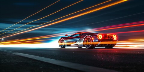 Fototapeta premium Exotic Supercar Night Light Trails