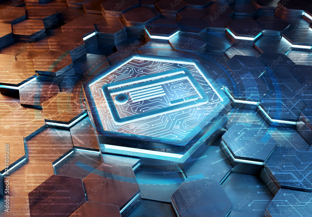 Poster payment card icon concept engraved on metal hexagonal pedestral background. credit card logo glowing
