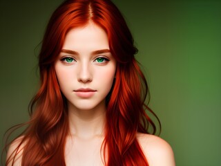 Fototapeta premium Portrait of a beautiful young woman with long red hair. Beauty, fashion.