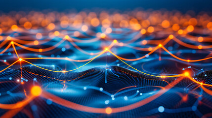 Abstract Technology and Futuristic Digital Design, Blue Background with Geometric Data Connection and Network Flow