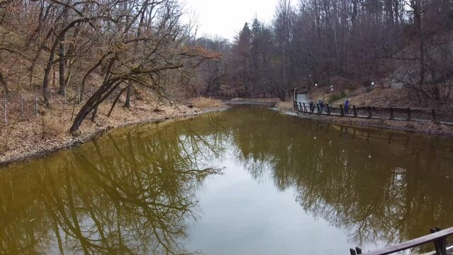 Aerial footage of the red lake in Sovata resort - Romania
