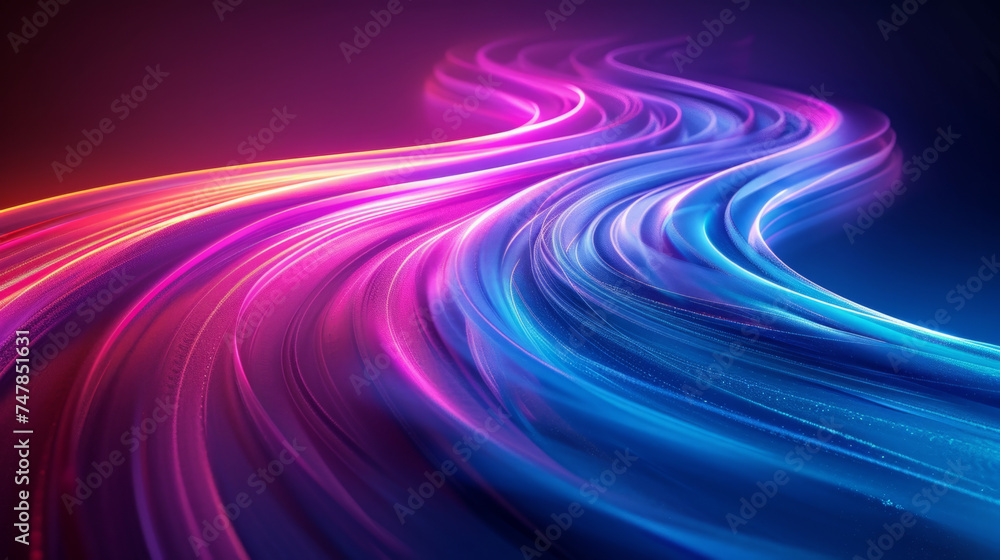 Poster vivid abstract image showcasing a dynamic flow of neon colors with a sense of motion against a dark 