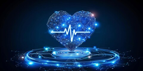 Futuristic Health Concept with a Digital Heart and Stethoscope, Emphasizing Innovation in Healthcare and Medicine, Generative AI - obrazy, fototapety, plakaty