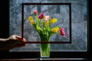 Abstract Frame with Vase of Tulips - 747852032