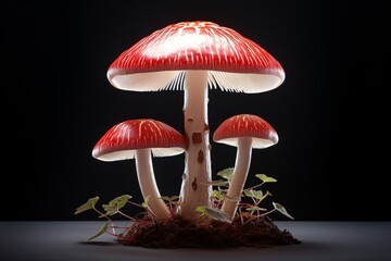 a group of mushrooms with red caps