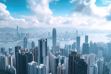 Obraz premium Aerial View of a Busy City With Tall Buildings, Stunning city skyline with skyscrapers bounding in architectural diversity, AI Generated