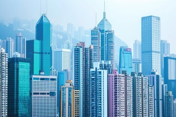 A multitude of towering buildings dominate the cityscape, creating a bustling and energetic atmosphere, Stunning city skyline with skyscrapers bounding in architectural diversity, AI Generated