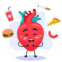 Cute Character Human Heart Junkfood Vector Illustration