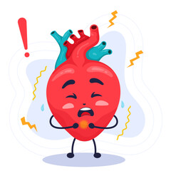 Cute Character Human Heart Attack Vector Illustration