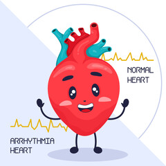 Cute Character Human Heart Arrhythmia Vector Illustration