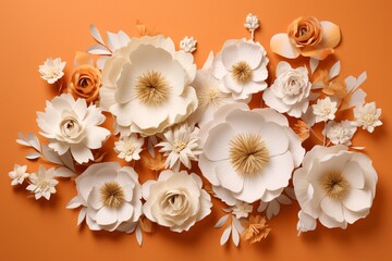 a group of white and orange flowers