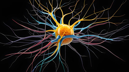 a human neurons anatomy color on black background
