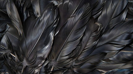 a collection of black chicken feathers - obrazy, fototapety, plakaty