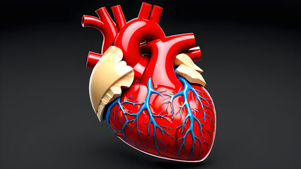 internal body part. human heart anatomy skin color on black background. human heart anatomy model. human heart anatomy. human heart model - obrazy, fototapety, plakaty