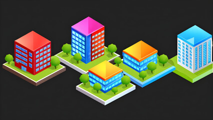 building model illustration. an isometric 3d view building color icon illustration on a black background