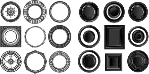Fotobehang set of black round and square vintage frames, design elements © Mark