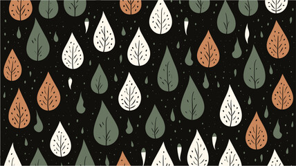 Seamless pattern with different leaves. Design for fabric, textile print, wrapping, cover. Vector. Seamless cute tree pattern background vector. Dark Seamless Indian Quill Template Texture. - obrazy, fototapety, plakaty