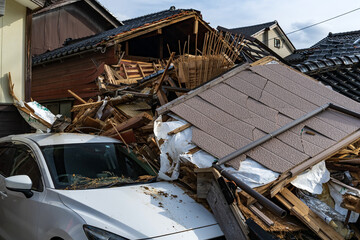 能登半島地震 倒壊した家屋