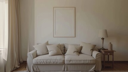 Fototapeta na wymiar living room mockup, blank wall behind couch, mockup, simple
