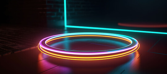 colorful circle of neon lights 27 - obrazy, fototapety, plakaty