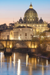 Vatican palace and Tiber river at sunset. Rome, Italy
