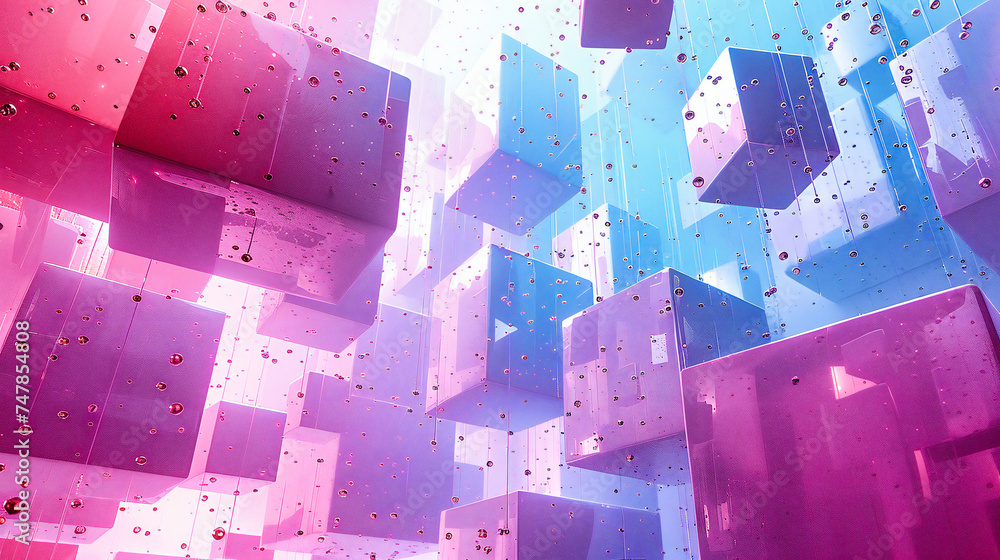 Poster abstract geometric design, colorful square and triangle patterns, modern background with blurred lig