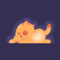 Cute sleeping baby cat night light vector cartoon illustration isolated on a white background.