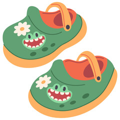 Summer children's garden shoes vector cartoon illustration isolated on a white background.